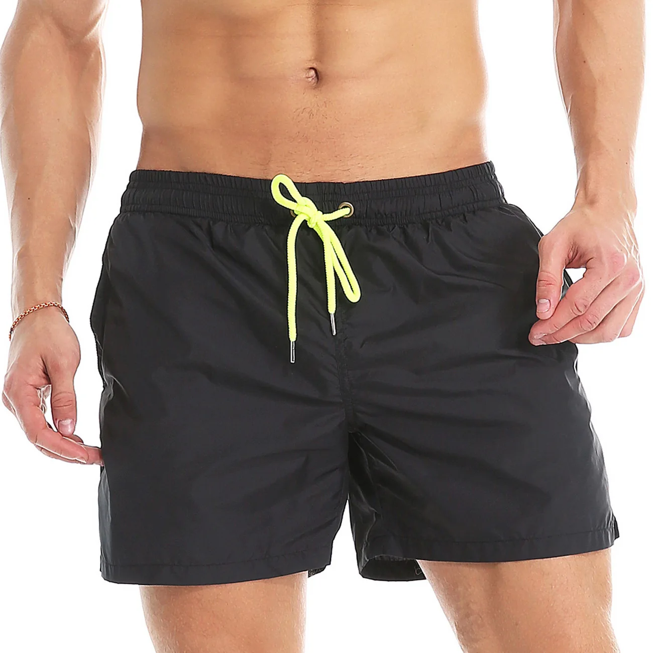

Solid color casual men's summer sports shorts black, Custom color
