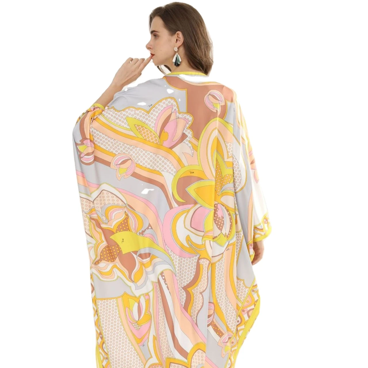 

Large size women's fashion loose dress abstract print knitted silk gown