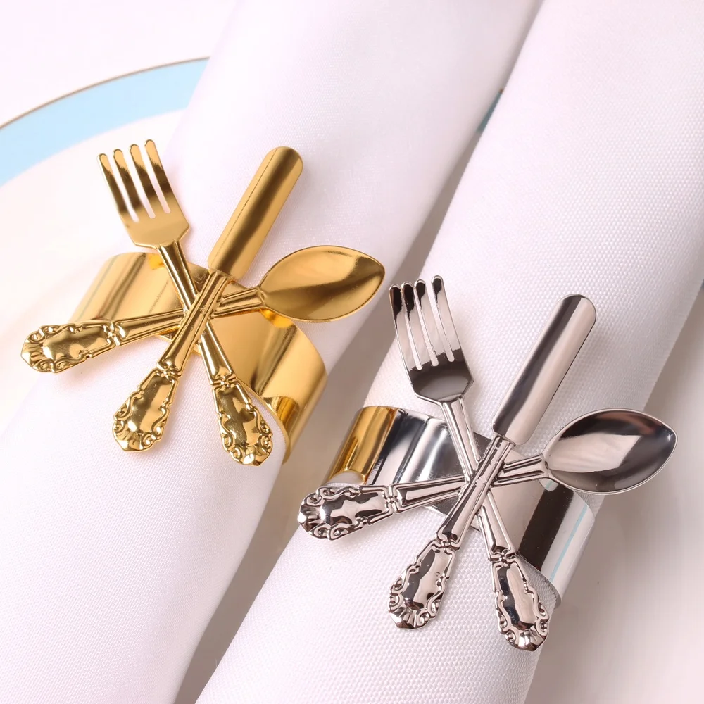 

Napkin Rings of Gold Stainless Steel Knife Fork Spoon StyleFestive Desktop Decoration, Gold, silver