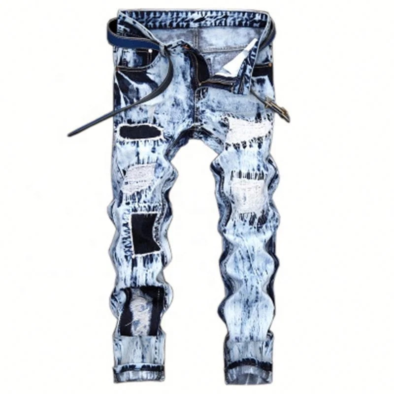 

Voogue Men's Thin Jeans European American Casual Fashion Personality Straight Men's Retro Embroidery Pants, Customized color