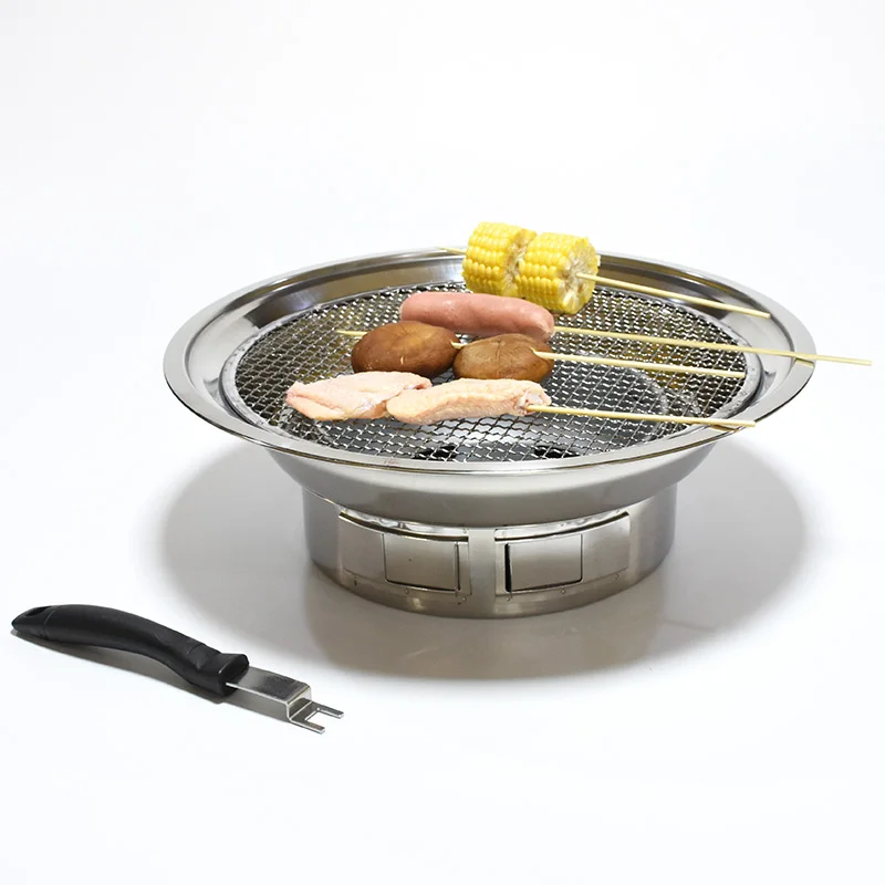 

Portable korean bbq stove stainless steel non stick charcoal barbecue grill for outdoor, Silver