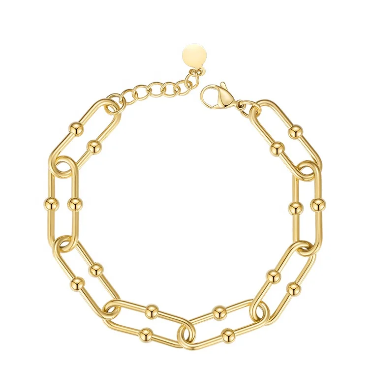 

Latest 18K Gold Plated Stainless Steel Jewelry Oval Chain Link Trendy Punk For Women Accessories Bracelets B202221