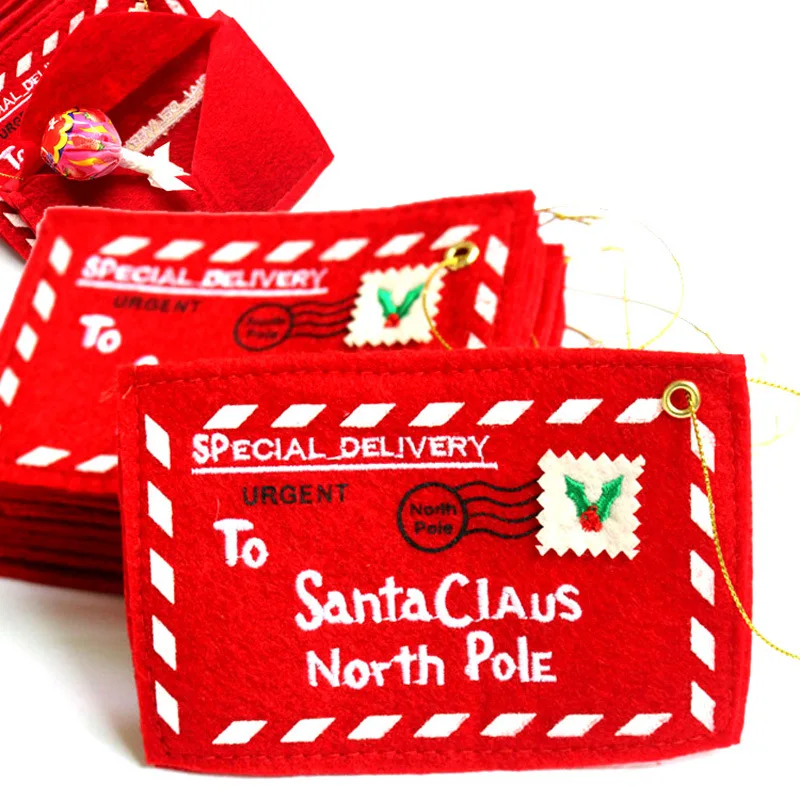 

Customized Christmas Red Navidad Santa Claus Envelope candy bag Hanging Ornaments for Home New Year Xmas Tree Card Decoration