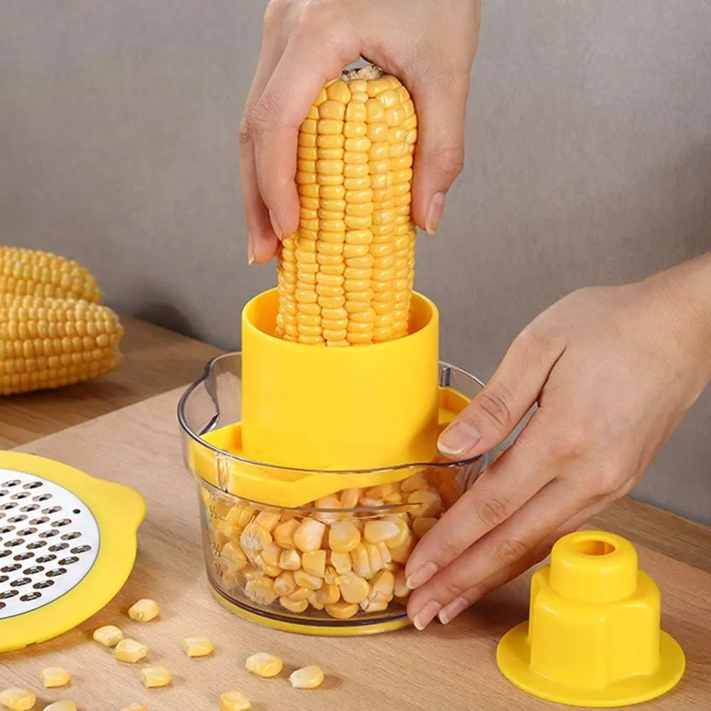 

4 in1 Kitchen Ginger Sharpener Corn Peeler Planer Grain Separator Cob Corn Stripper with Measuring Cup, Yellow