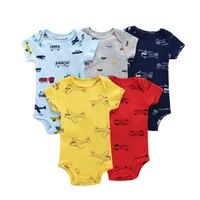 

New Design Summer Colorful Short Sleeves Cotton 5 Pieces Set Baby Suit Baby Boy Clothes