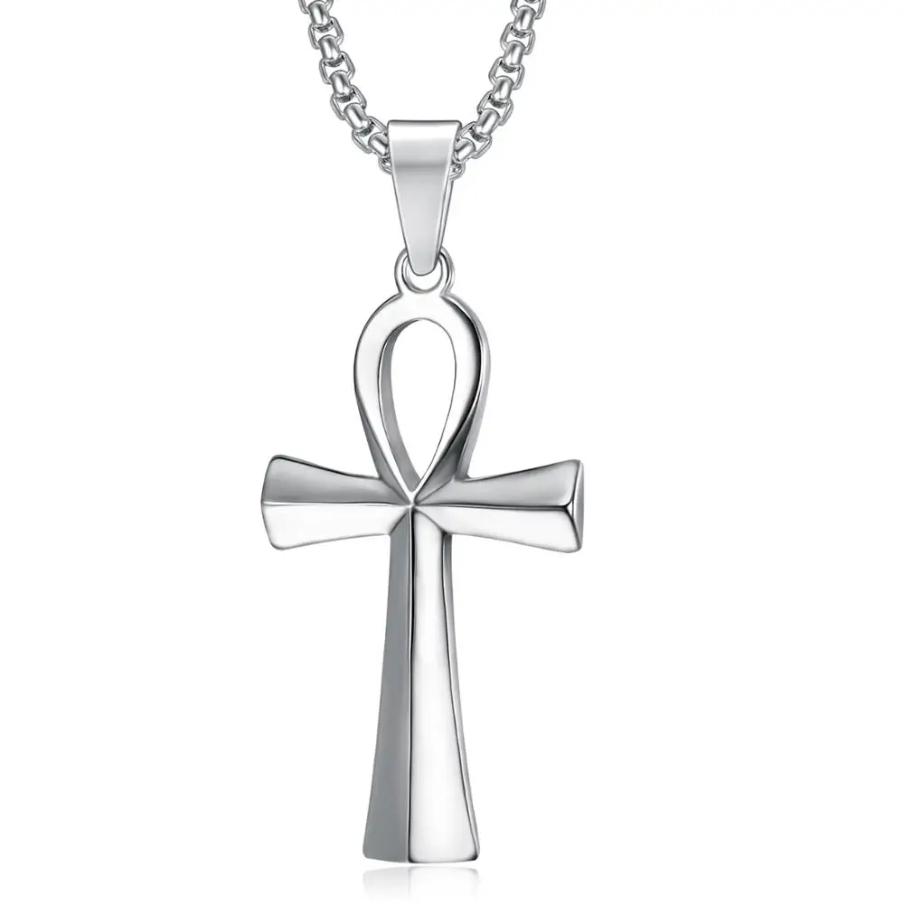 

Olivia in stock crucifix pendant necklaces jewelry stainless steel punk design silver ankh cross pendant necklace men