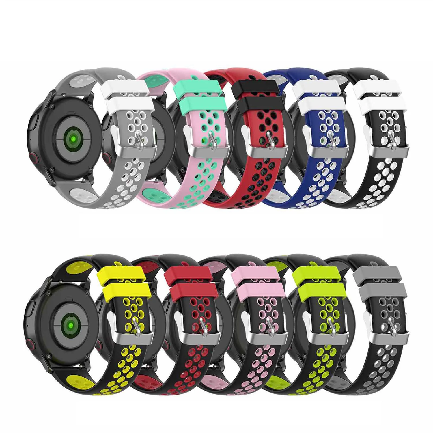 

Chinber 20mm Breathable Double Color Silicone Watch Band Wrist Strap for Samsung Galaxy Watch Active 2, 10 colors available