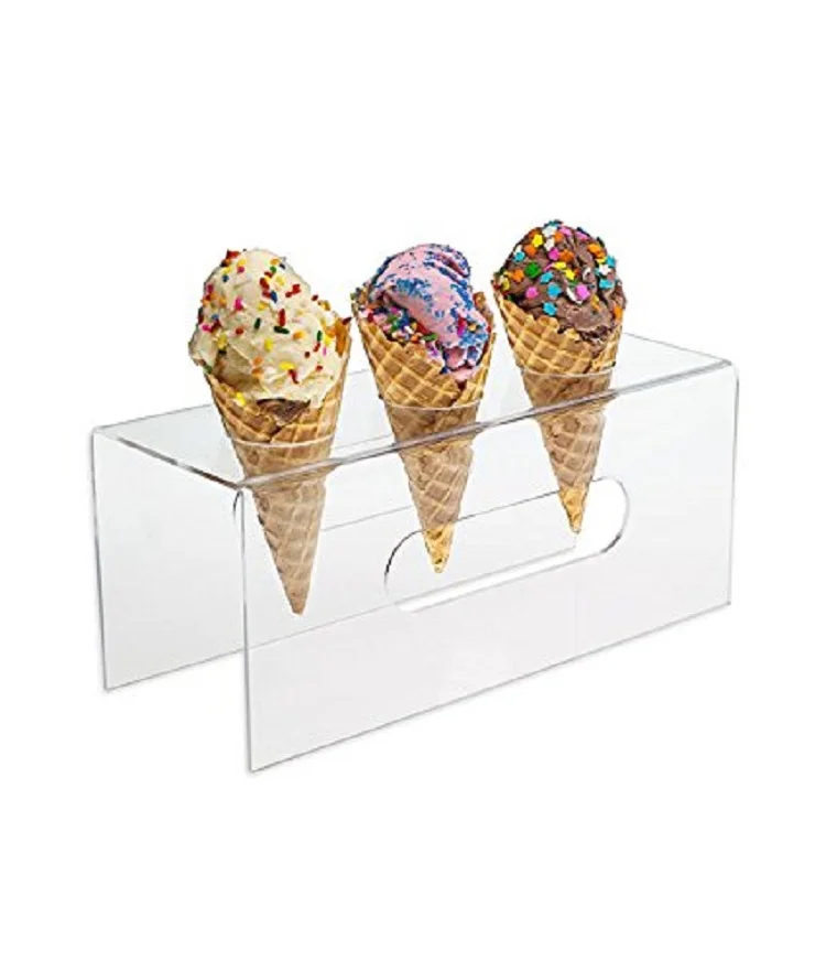 
Clear Food Grade Acrylic Ice Cream Cone Holder with Handles 