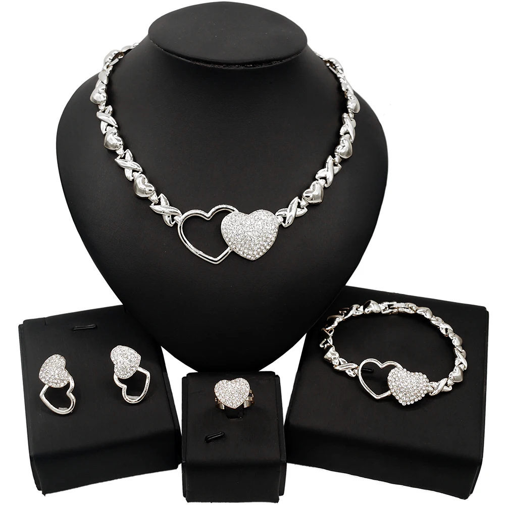 

Yulaili American Heart to Heart Xoxo Jewelry Set Big Heart Hugs and Kisses I Love You Jewelry Sets Wedding Party Woman X0092