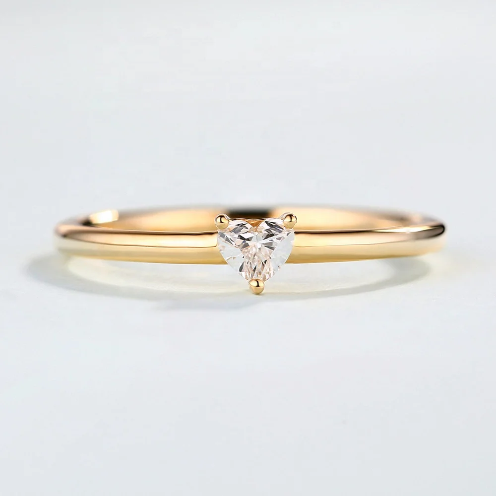 

Simple Korean Style Minimalist Gold Plated Brass Jewelry Heart Shape CZ Diamond Statement Ring KBR014