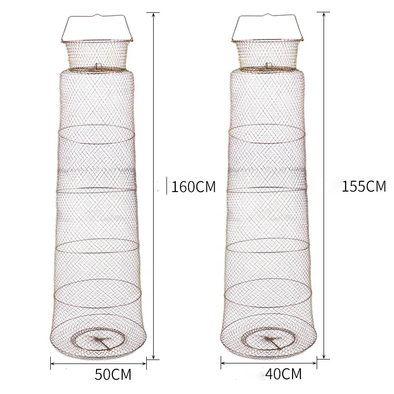 

fishing accessories tool 4 layers foldable stainless steel fishing net basket cage wire basket, Golden