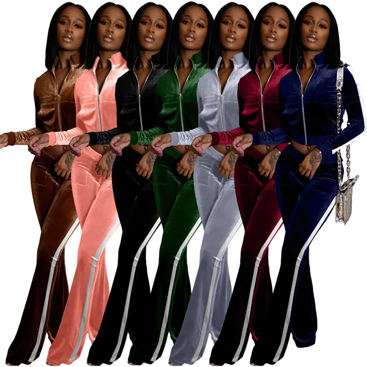 

Boutique Ladies Outfits Flare Pants Velour Autumn Plus Size 2 Piece Set For Women Clothing girls sets, 7 colors
