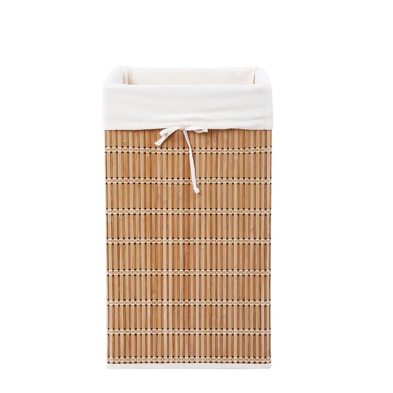 

Hot-selling Collapsible Bamboo Basket Foldable Laundry Hamper with Liner Bag, Bamboo color and raw white