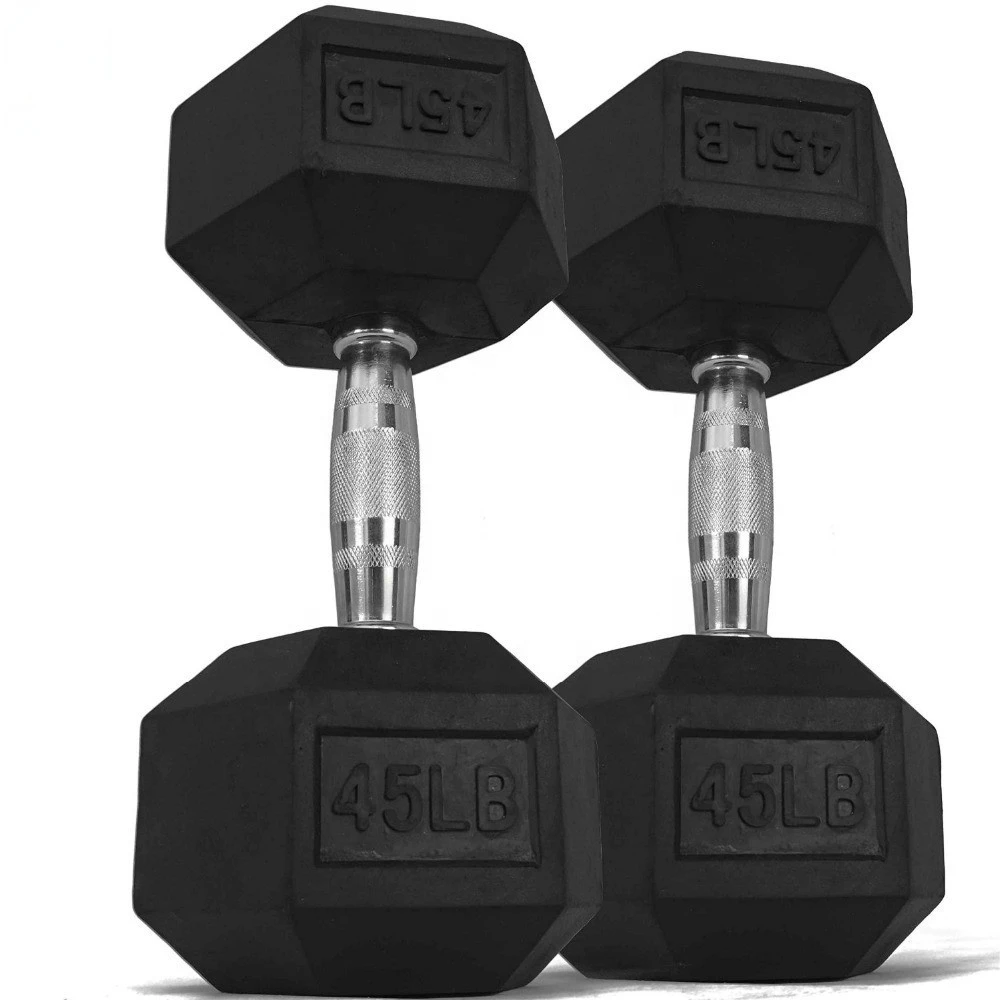 

factory direct hex rubber dumbbell set, Black