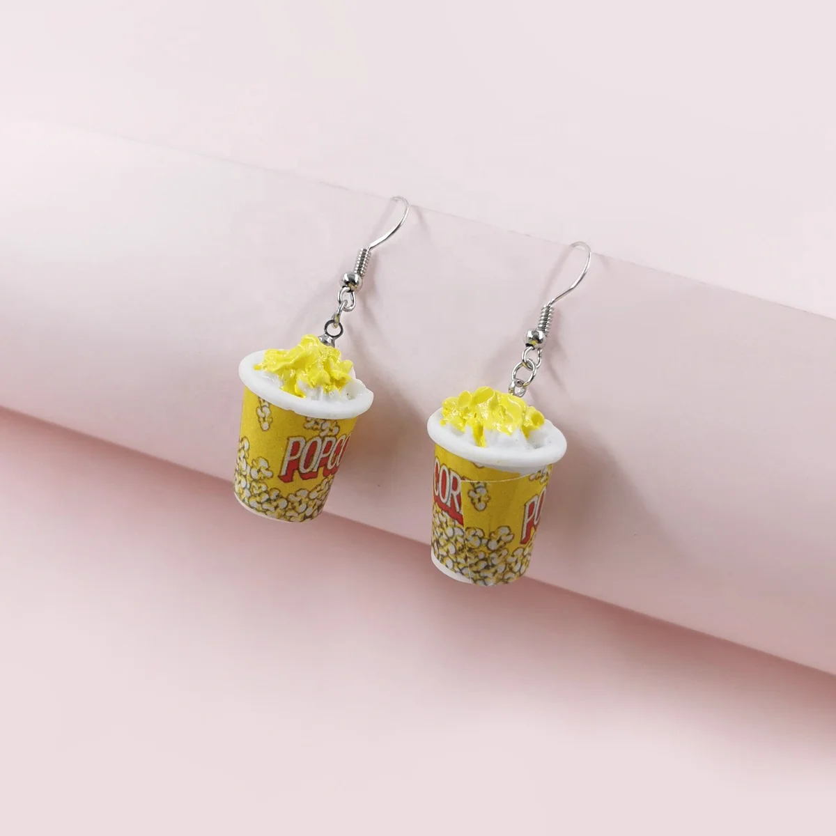 

2021 New arrivals Funny simulation funny popcorn resin pendant earrings lovely sweet personality girl children's jewelry