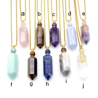 

Elegant Natural Amethysts lace agate Point necklace fluorite Essential Oil Jar Perfume Bottle Crystal Bullet Pendant