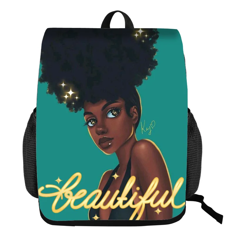 

Customized MOQ 1pcs Afro Lady Girl drawstring backpack Africa Beauty Princess Girls Children School Bags Brown Book Bag