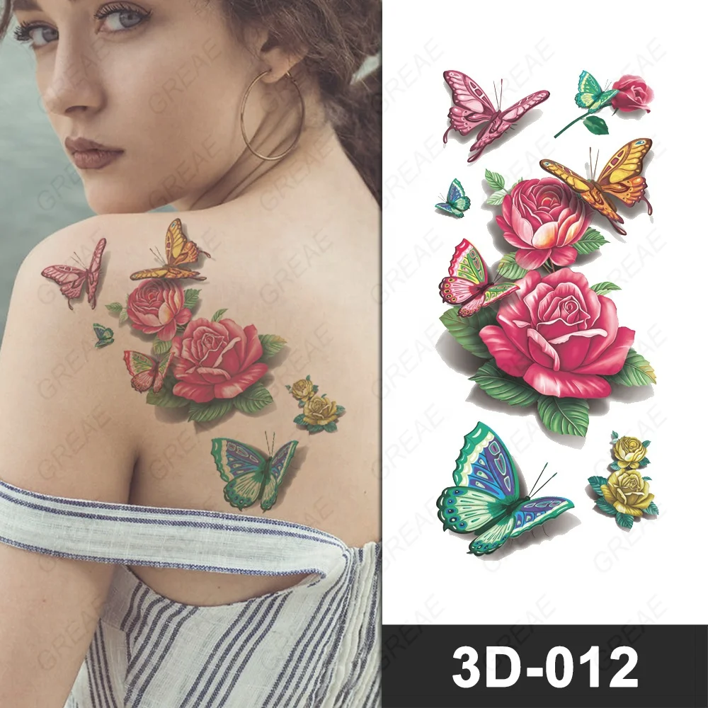 

Shopee Long Lasting Body Ar 3d Tattoo Arm Flower Butterfly Tattoo Sticker Waterproof Faux Tatouage