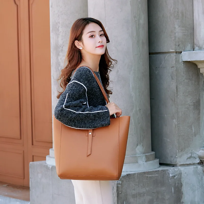 

Custom smooth grain leather fashion tote bag for women handbags leather shoulder bag for women, 28 colors