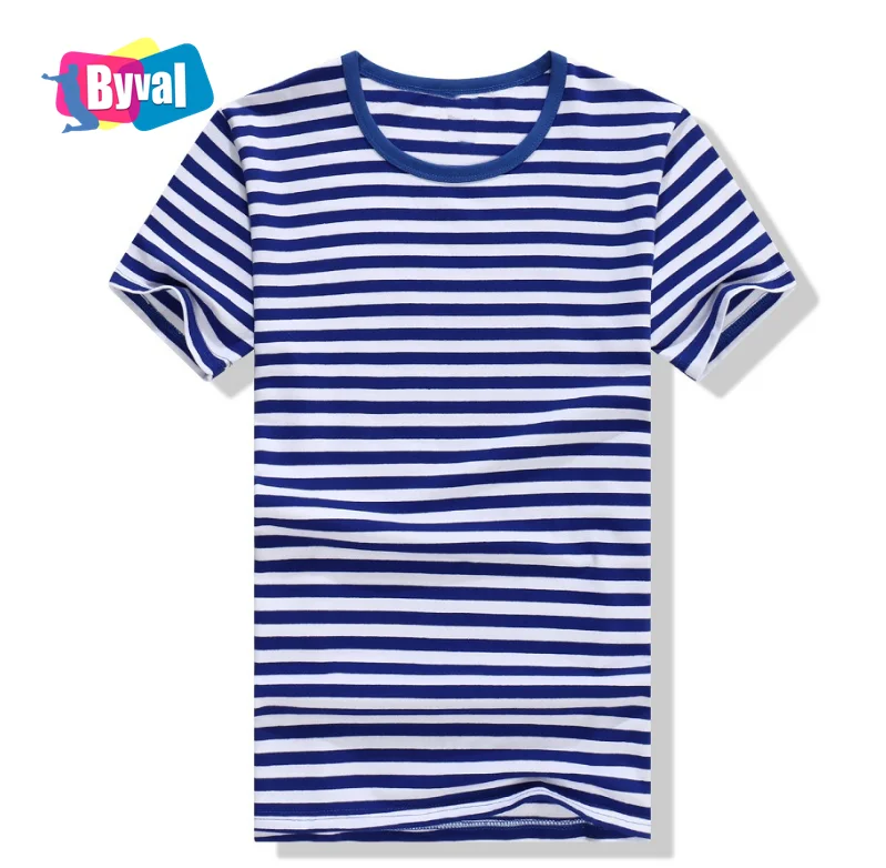 

Custom LOGO short-sleeved T-shirt Navy sailor shirt blue and white striped T-shirt couple parent-child round collar T-shirt