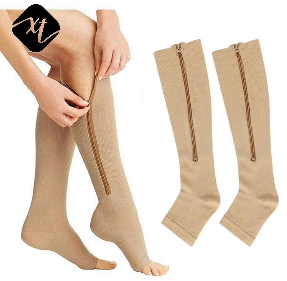 

Zipper Medical Nurse Compression Socks Toe Less compression knee high stockings, Custom color