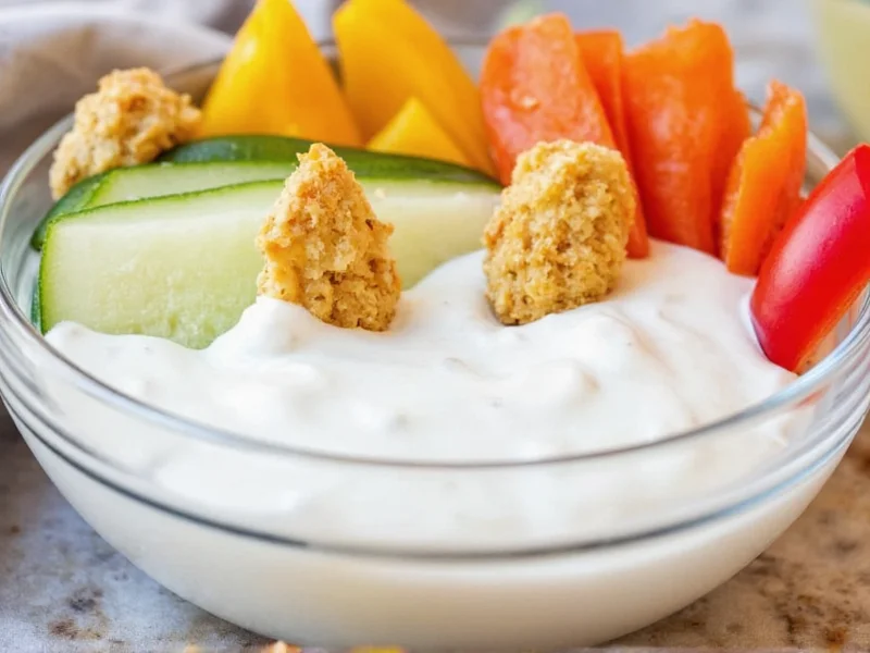 Creamy homemade buttermilk ranch in glass bowl with vegetable dippers