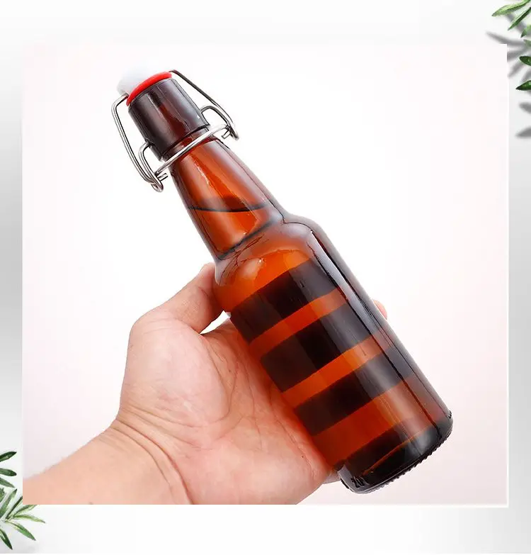 China Design Amber Glass Kombucha Wine Beer 500ml 16oz Glass Bottle With Flip Top Stopper Cap