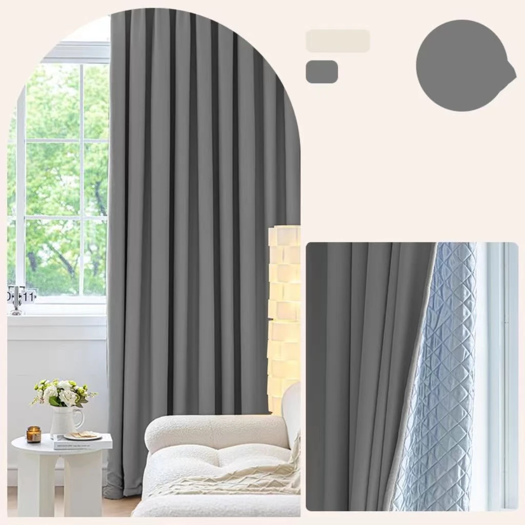 Irini Dark Grey Triangular Soundproof Polyester Cotton Blackout Curtains Customizable All-Season for Home & Hotel Bedrooms