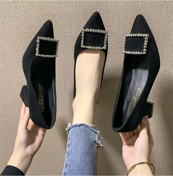 

High-quality high-heeled women 2021 black thick heels women's pointed work shoes girl prom high heels, Black 9cm, black 7cm, black 5cm