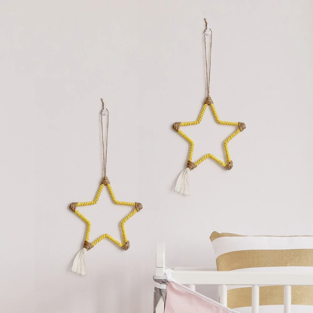 

Cute Warm Star Wall Decor Macrame Woven Hanging Tapestry Wall Art Decor Handmade Cotton Wall Hanging Kits, Yellow