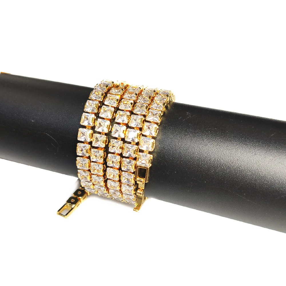 

Rock Style 18K Real Gold Plating Luxury Full Diamond Tennis Chain Necklace 5MM Cubic Zircon CZ Hip Hip Necklaces