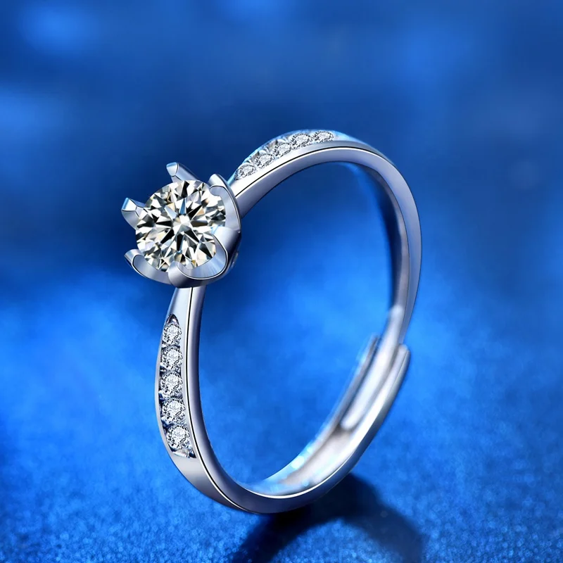 

Moissanite Diamond Round Brilliant Cut Solitaire Engagement Ring Sterling Silver, Platinum