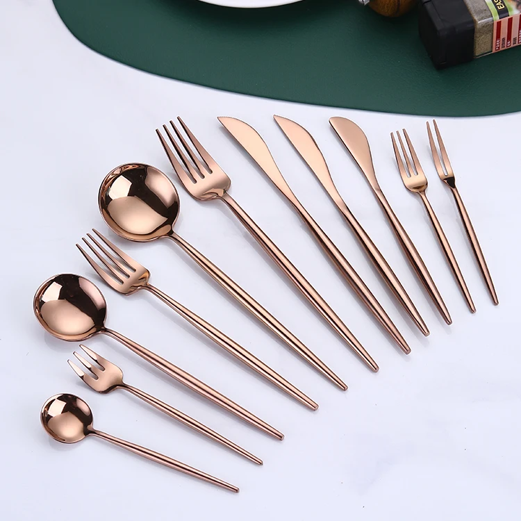 

Stainless Steel Knife Fork Spoon Mirror Rose Gold Cutlery Wedding Flatware Sets