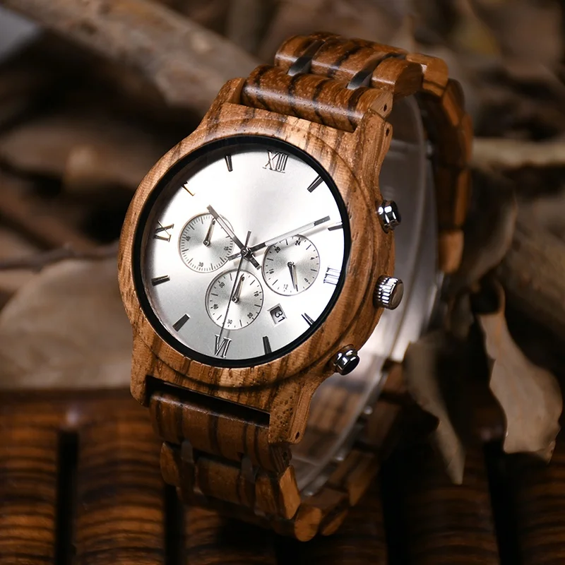 

Eco-friendly wood metal chronos men luminous watch hands premium analog quartz wooden watch