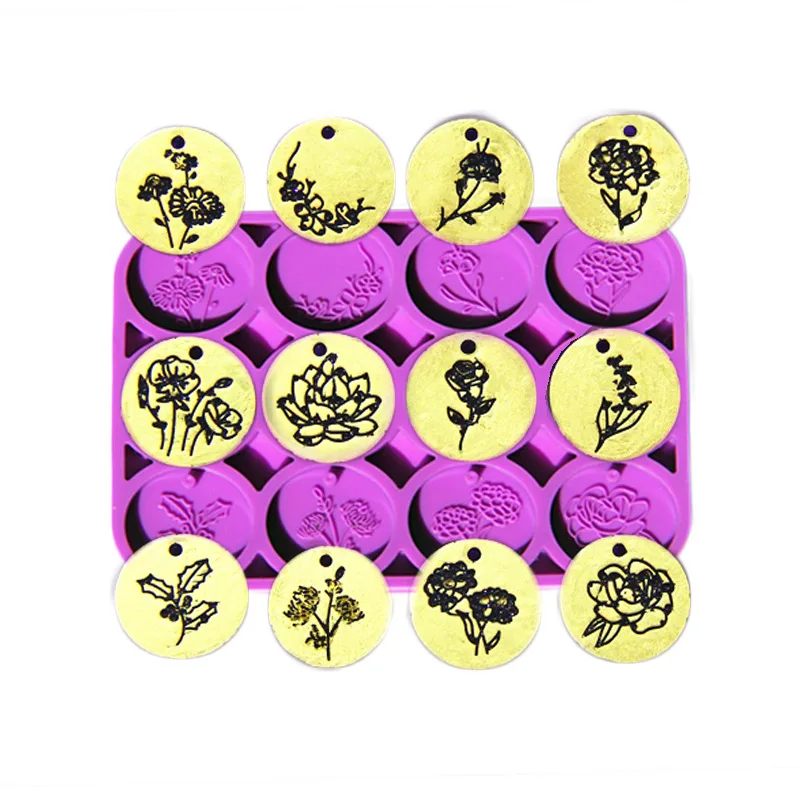 

1587 Epoxy round birthday flower brand pendant silicone mold December flower ornament DIY resin mold, Purple