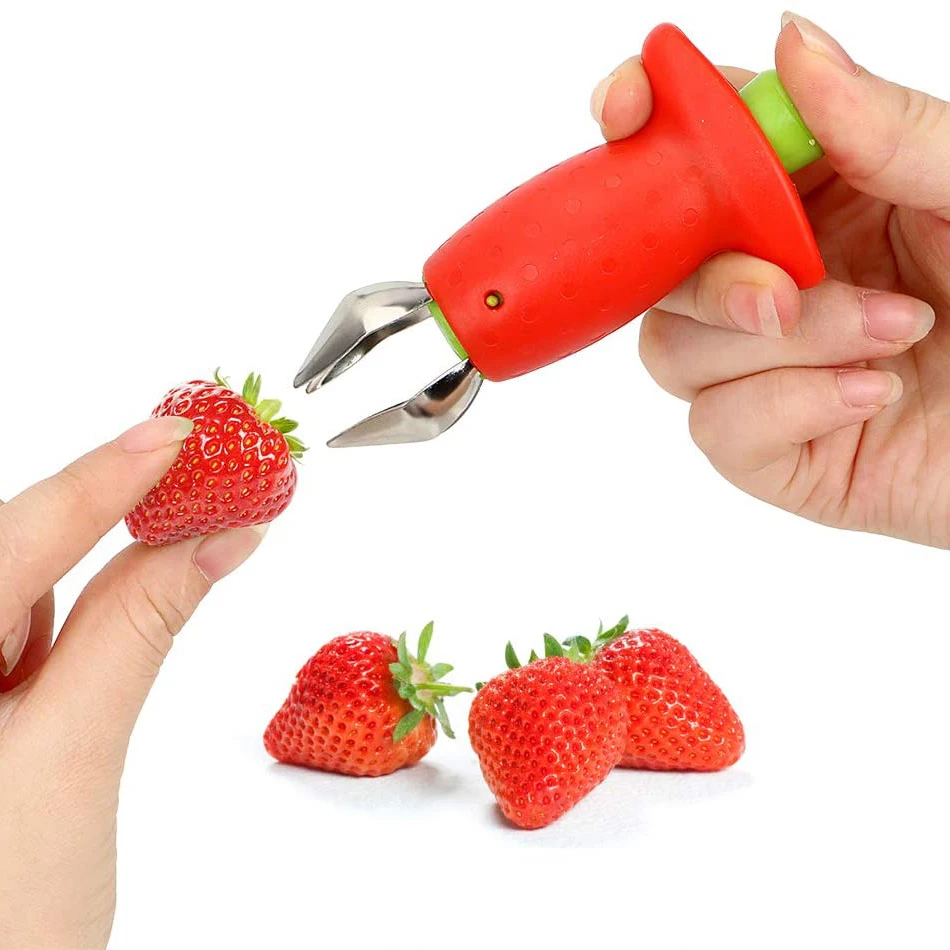 

Stainless Steel Huller Tomato Stripper Corer Knife Strawberry Stem Remover, Red