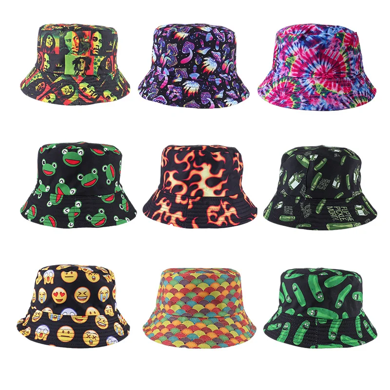 

2023 Reversible Bucket Hats Wholesale Custom Men And Women Full Printed Logo Fisherman Hat Cap