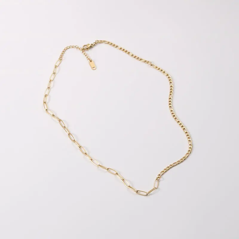 JOOLIM Ready to Ship High End Stainless Steel Paper Pin Figaro Mixed Chain Necklace 18K Gold Plated Jewelry Wholesale