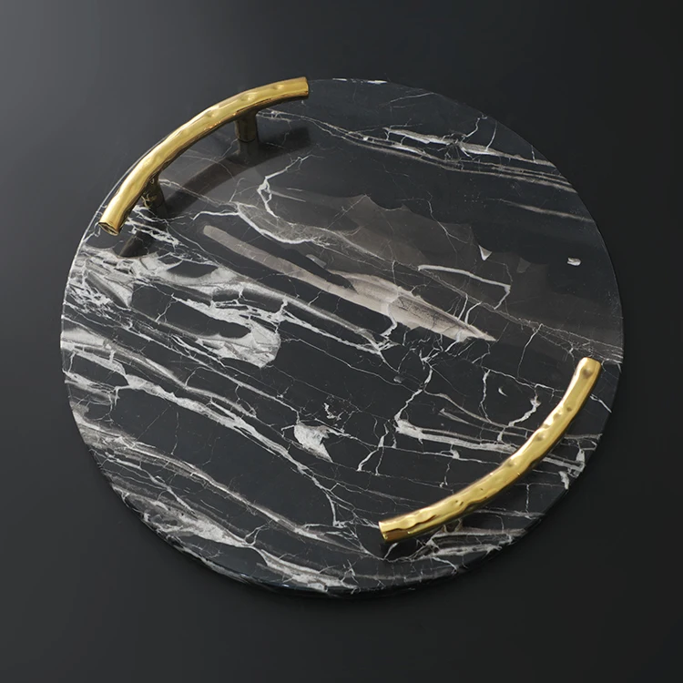 Modern Elegant Black Marble Food Tray Wine Coffee Serving Tray With