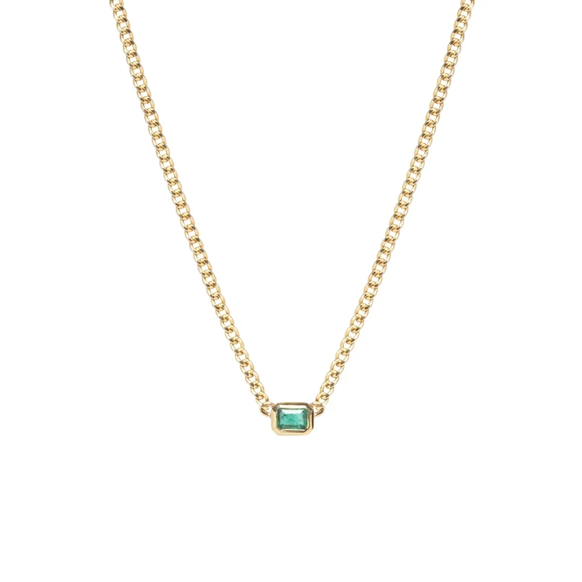 

18k Gold Bezel Setting Emerald Cut Diamond CZ Curb Chain Necklace Choker