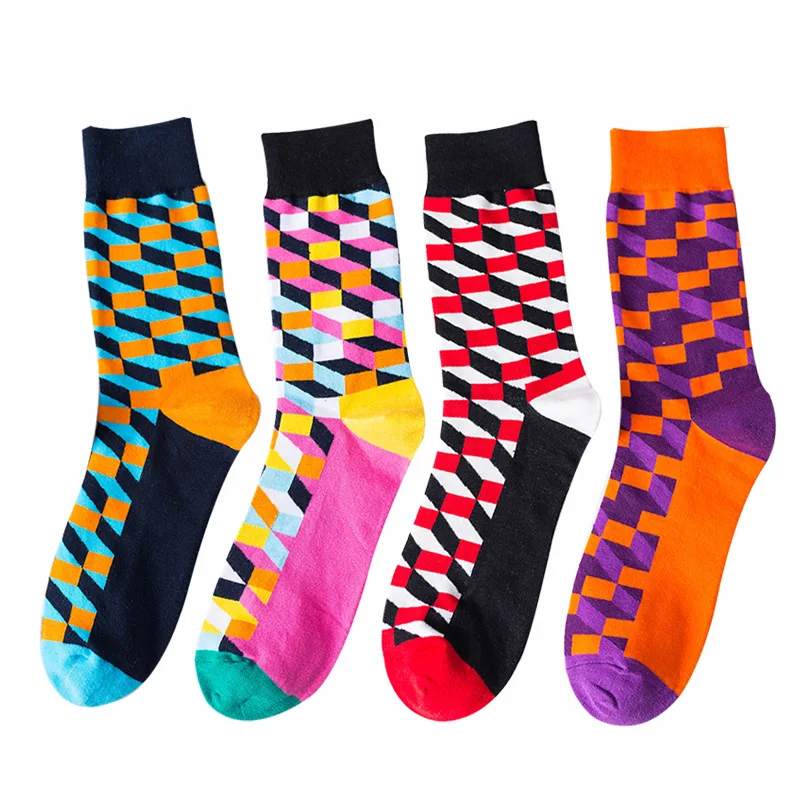 

Xianghui cheap Wholesale can custom logo square check invisible cotton happy fun dress colorful socks unisex colorful, Pantone color