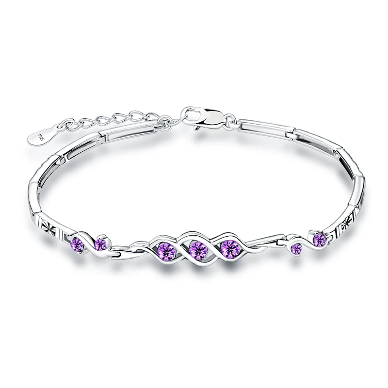 

High quality purple stone 925 sterling silver micro pave bracelet for women, White