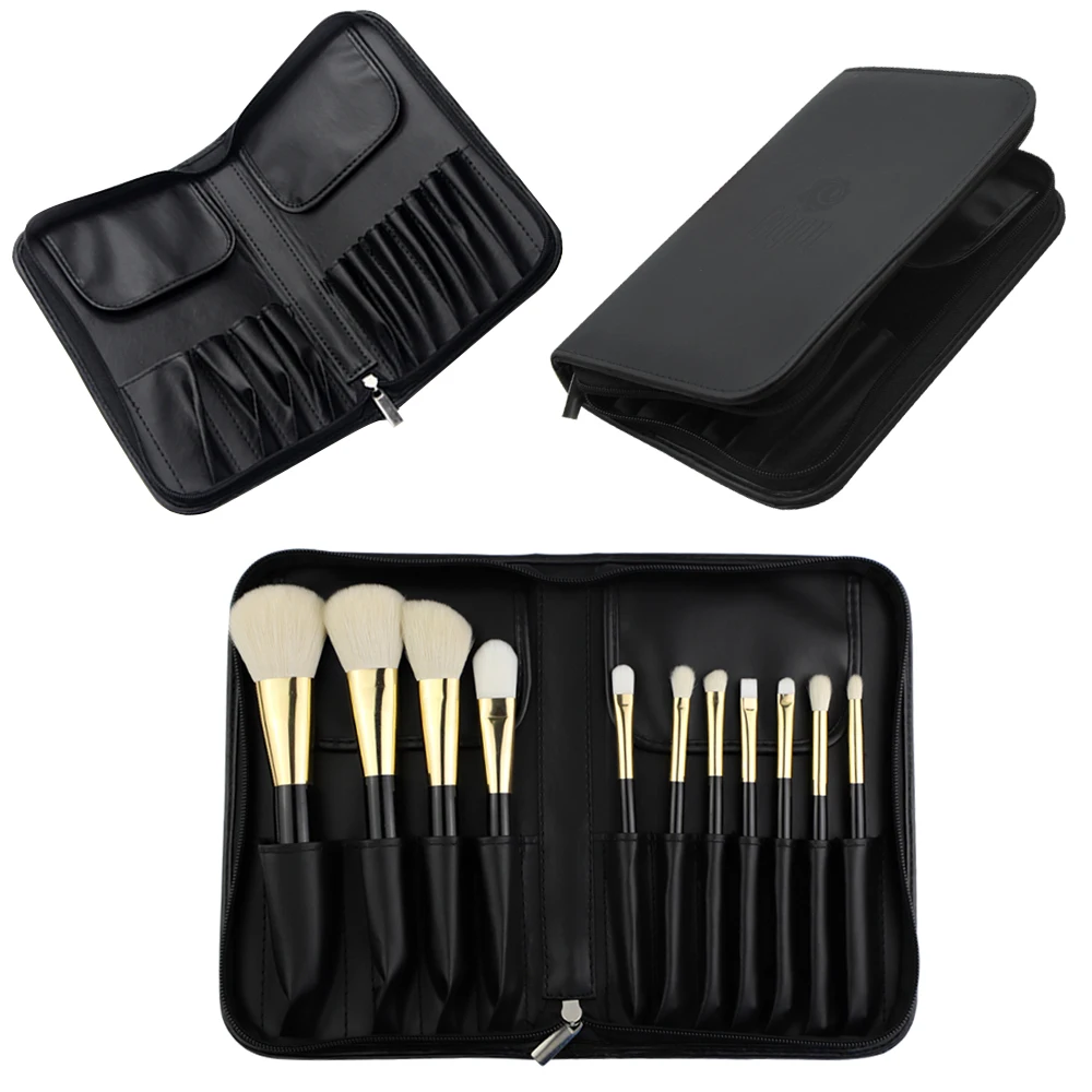 

Feiyan 11pcs Professional Luxury Custom Logo Natural Real Goat Hair Makeup Brush Set Private Label Goat Hair Makeup Brush, Black