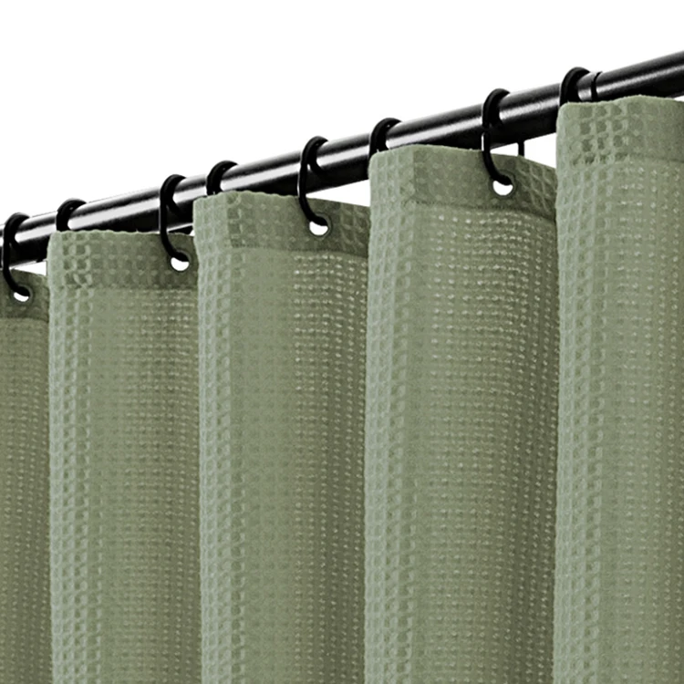 

Polyester/Cotton Blend Fabric Shower Curtain Waffle Weave Rustproof Metal Grommets Bathroom Shower Curtain, Picture