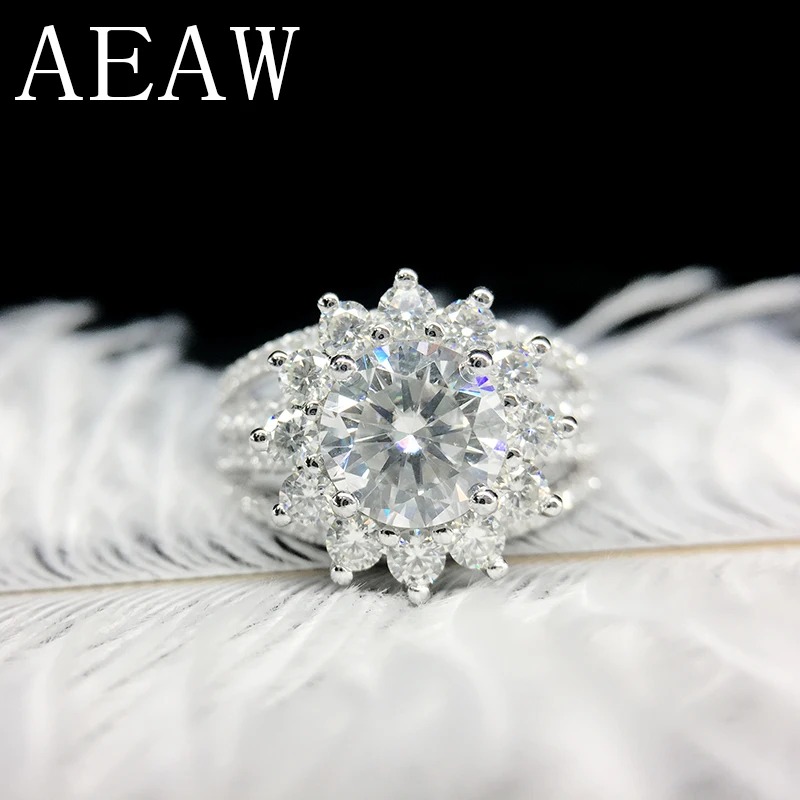 

AEAW Moissanites Engagement Ring Centre 5mm 2CTW DF Color Lab Diamond Accent 14k White Gold Wedding Rings For Women Fine Jewelry