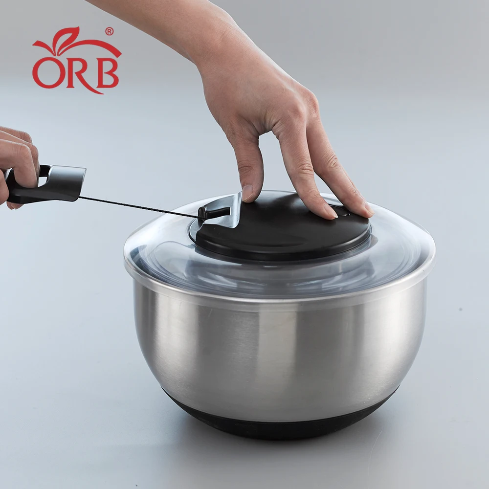 
Kitchen manual pull cord stainless steel salad spinner 