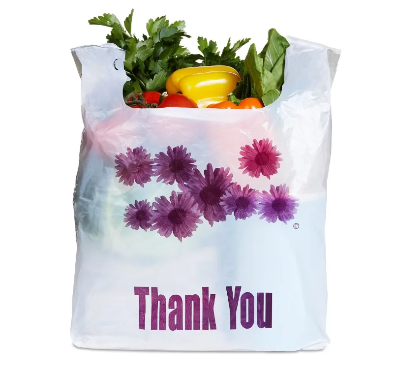 Biodegradable Eco Friendly Compostable Purple Flower Thank You Plastic Heavy Duty Shopping Bags T-shirt Bags