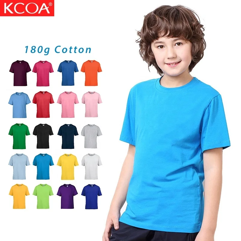 

KCOA Stocked Cheap Price 180gsm Cotton O-neck Plain Colors Kids Shirts Boy's T-shirts