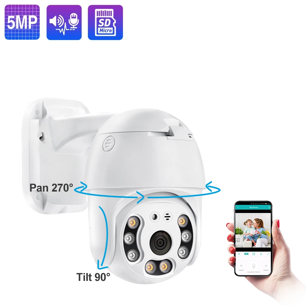 

5MP Poe IP Camera Outdoor Ai Human Detect Dome Camera Two Way Audio ONVIIF PTZ Support TF Card