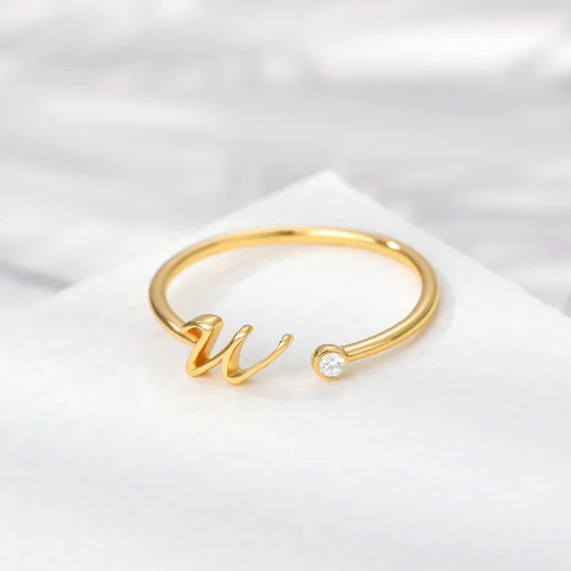 

Resizable Knuckle Fashion Initial Gold Plated Letter Finger Ring Adjustable Diamond Women Fashion Accessories